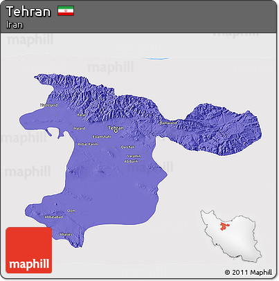 Political 3D Map of Tehran, single color outside