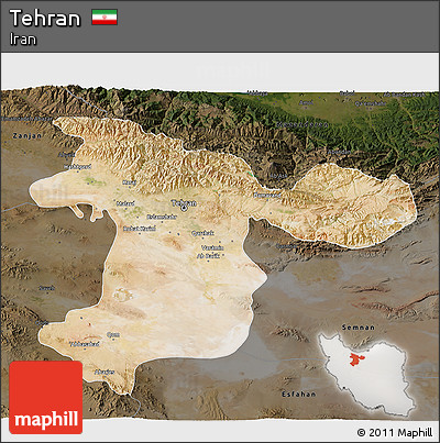 Satellite 3D Map of Tehran, darken