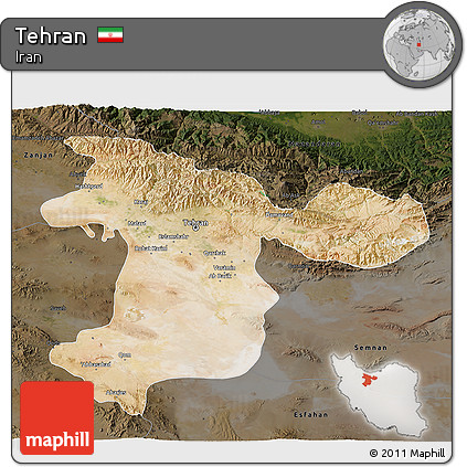 Satellite 3D Map of Tehran, darken