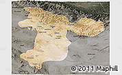 Satellite 3D Map of Tehran, darken, semi-desaturated