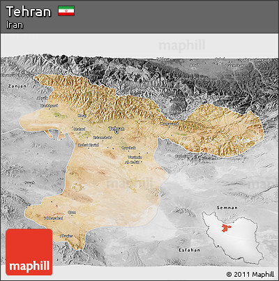 Satellite 3D Map of Tehran, desaturated