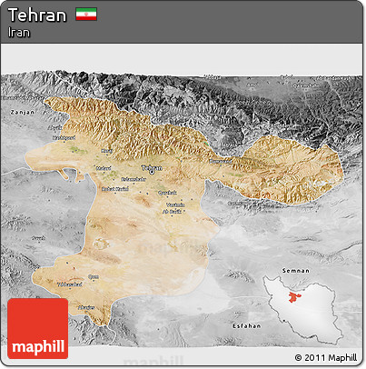 Satellite 3D Map of Tehran, desaturated