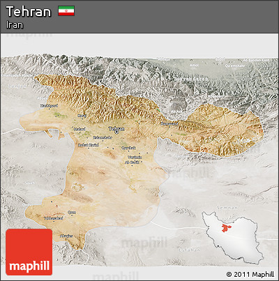 Satellite 3D Map of Tehran, lighten, semi-desaturated