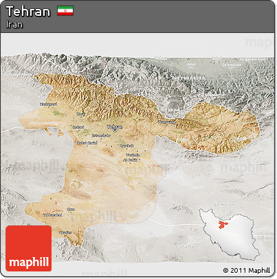 Satellite 3D Map of Tehran, lighten, semi-desaturated