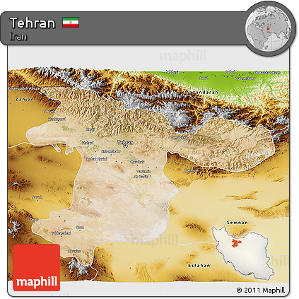Satellite 3D Map of Tehran, physical outside