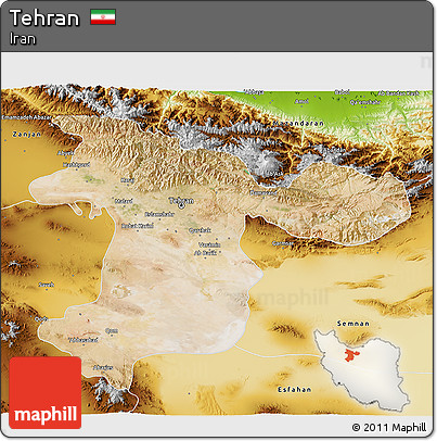 Satellite 3D Map of Tehran, physical outside