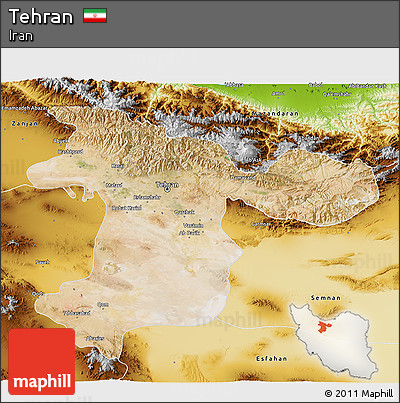 Satellite 3D Map of Tehran, physical outside