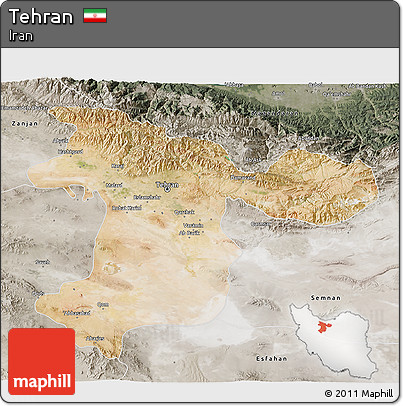 Satellite 3D Map of Tehran, semi-desaturated