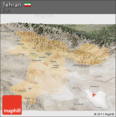 Satellite 3D Map of Tehran, semi-desaturated