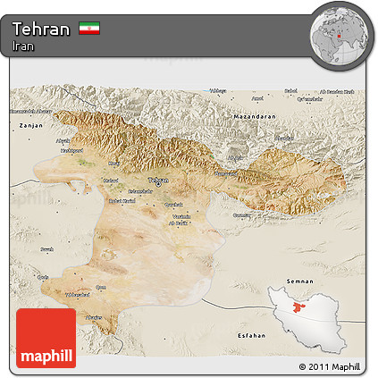 Satellite 3D Map of Tehran, shaded relief outside