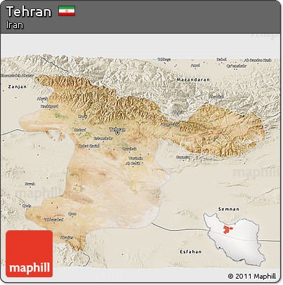 Satellite 3D Map of Tehran, shaded relief outside