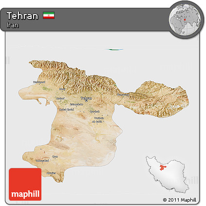 Satellite 3D Map of Tehran, single color outside
