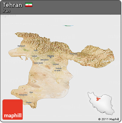 Satellite 3D Map of Tehran, single color outside