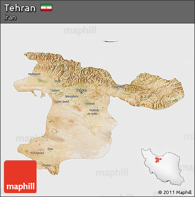 Satellite 3D Map of Tehran, single color outside