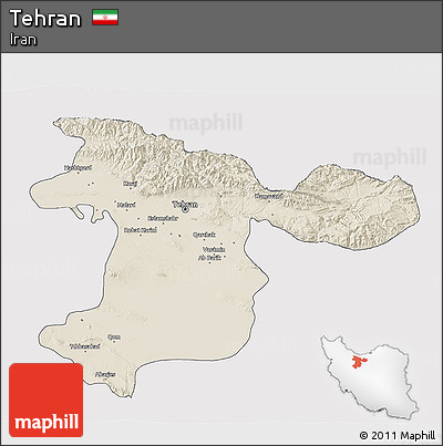 Shaded Relief 3D Map of Tehran, cropped outside