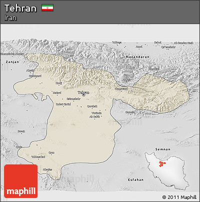 Shaded Relief 3D Map of Tehran, desaturated