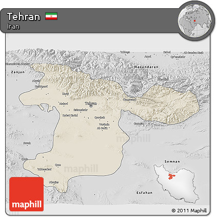 Shaded Relief 3D Map of Tehran, desaturated