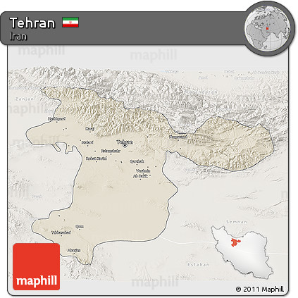 Shaded Relief 3D Map of Tehran, lighten