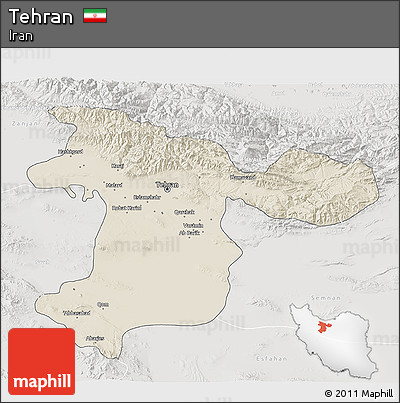 Shaded Relief 3D Map of Tehran, lighten, semi-desaturated