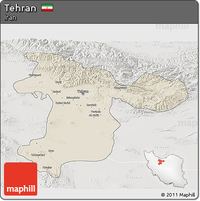 Shaded Relief 3D Map of Tehran, lighten, semi-desaturated