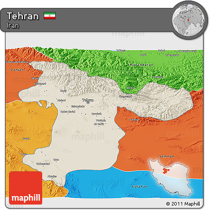Shaded Relief 3D Map of Tehran, political outside