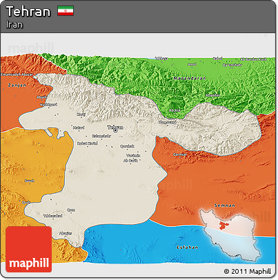 Shaded Relief 3D Map of Tehran, political outside
