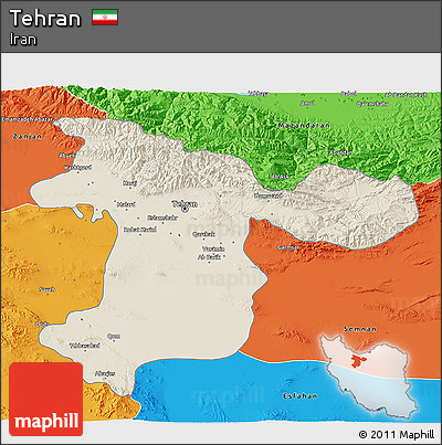 Shaded Relief 3D Map of Tehran, political outside