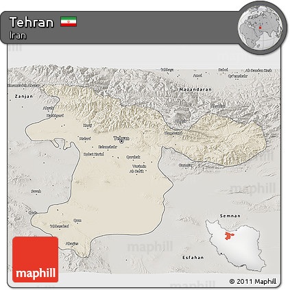 Shaded Relief 3D Map of Tehran, semi-desaturated