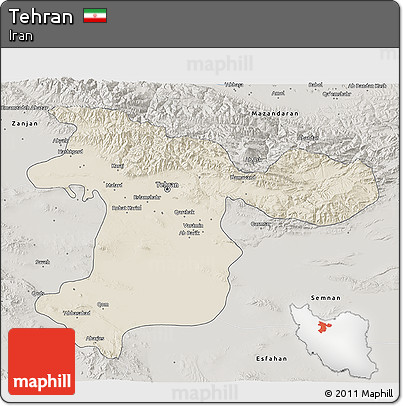 Shaded Relief 3D Map of Tehran, semi-desaturated