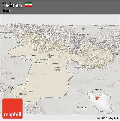 Shaded Relief 3D Map of Tehran, semi-desaturated