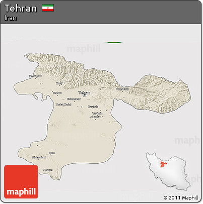 Shaded Relief 3D Map of Tehran, single color outside