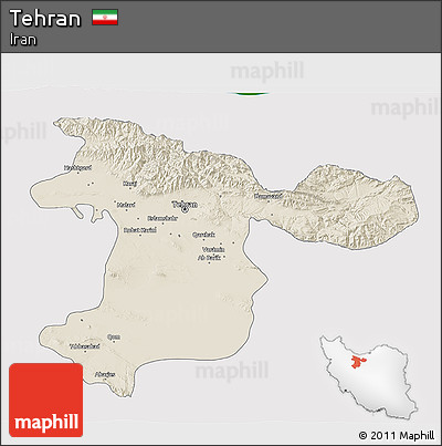 Shaded Relief 3D Map of Tehran, single color outside