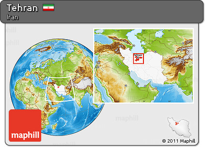 Physical Location Map of Tehran, highlighted country, within the entire country