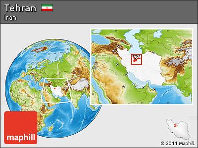 Physical Location Map of Tehran, highlighted country, within the entire country
