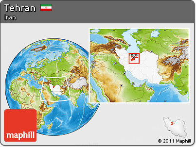 Physical Location Map of Tehran, highlighted country, within the entire country