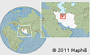 Savanna Style Location Map of Tehran, highlighted country, within the entire country, hill shading