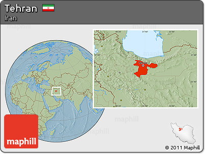 Savanna Style Location Map of Tehran, hill shading