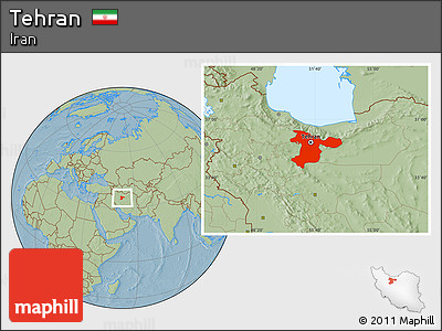 Savanna Style Location Map of Tehran, hill shading