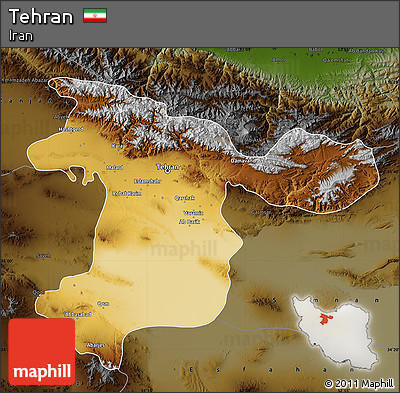 Physical Map of Tehran, darken