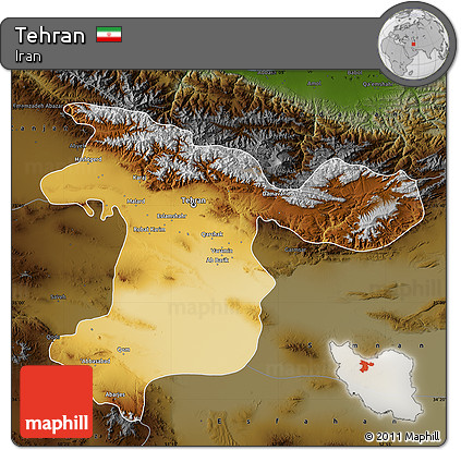 Physical Map of Tehran, darken