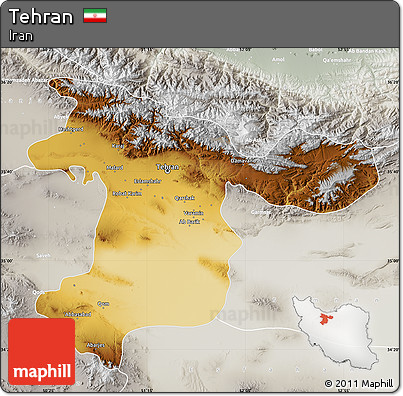 Physical Map of Tehran, lighten, semi-desaturated