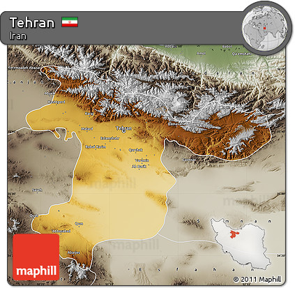 Physical Map of Tehran, semi-desaturated