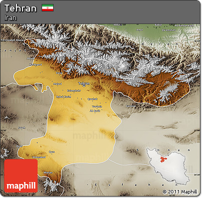 Physical Map of Tehran, semi-desaturated
