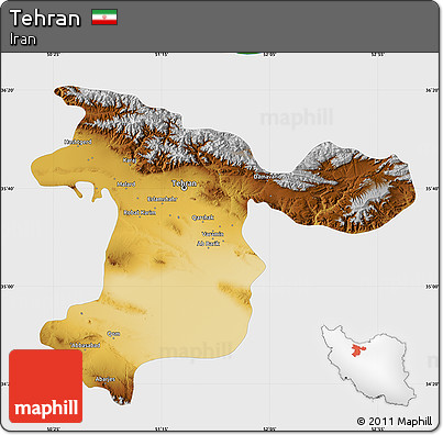 Physical Map of Tehran, single color outside