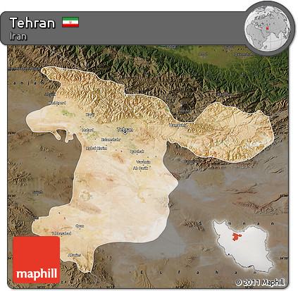 Satellite Map of Tehran, darken