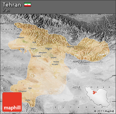Satellite Map of Tehran, desaturated