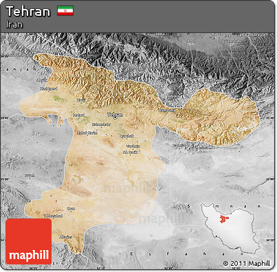 Satellite Map of Tehran, desaturated