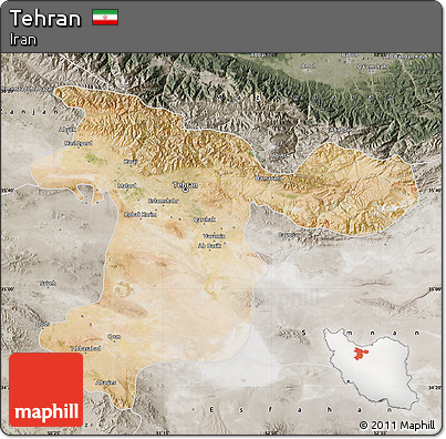Satellite Map of Tehran, semi-desaturated