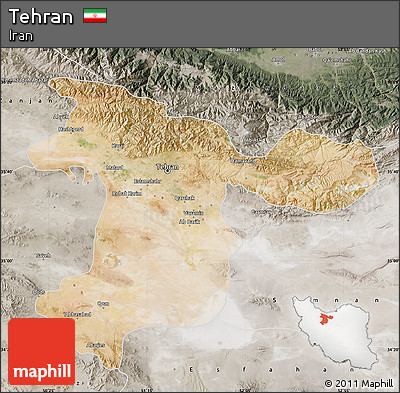 Satellite Map of Tehran, semi-desaturated
