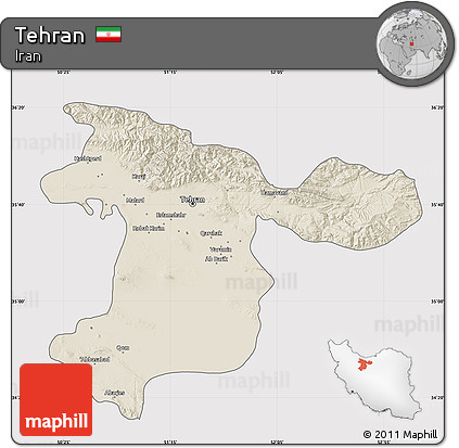 Shaded Relief Map of Tehran, cropped outside